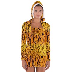 Yellow Chevron Zigzag Pattern Women s Long Sleeve Hooded T-shirt