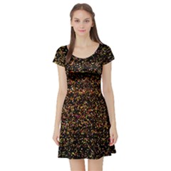 Colorful And Glowing Pixelated Pattern Short Sleeve Skater Dress by Amaryn4rt