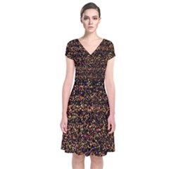 Colorful And Glowing Pixelated Pattern Short Sleeve Front Wrap Dress by Amaryn4rt