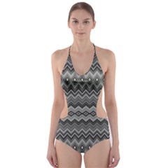 Greyscale Zig Zag Cut-out One Piece Swimsuit by Amaryn4rt