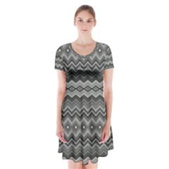 Greyscale Zig Zag Short Sleeve V-neck Flare Dress by Amaryn4rt