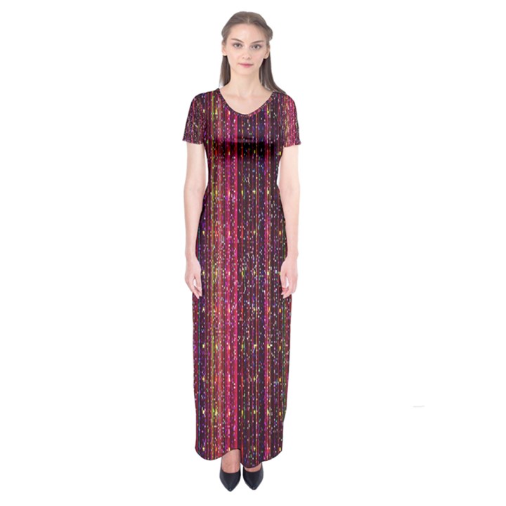 Colorful And Glowing Pixelated Pixel Pattern Short Sleeve Maxi Dress