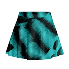 Blue Background Fabric Tiger  Animal Motifs Mini Flare Skirt by Amaryn4rt