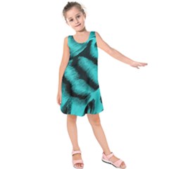 Blue Background Fabric Tiger  Animal Motifs Kids  Sleeveless Dress by Amaryn4rt