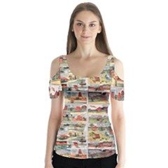 Old Comic Strip Butterfly Sleeve Cutout Tee 