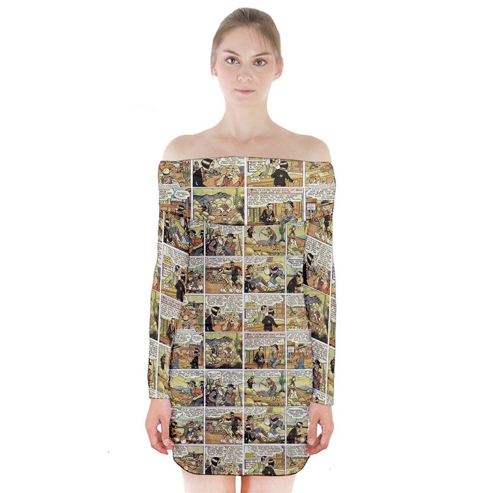 Old comic strip Long Sleeve Off Shoulder Dress