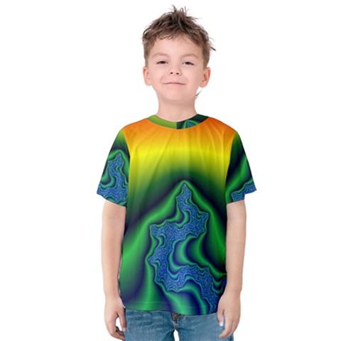 Fractal Wallpaper Water And Fire Kids  Cotton Tee by Amaryn4rt