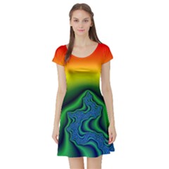 Fractal Wallpaper Water And Fire Short Sleeve Skater Dress