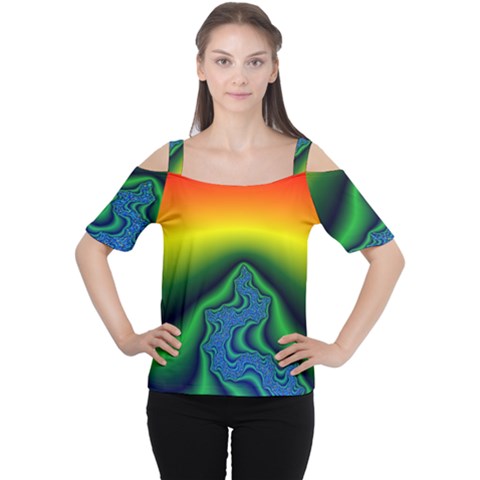 Fractal Wallpaper Water And Fire Women s Cutout Shoulder Tee by Amaryn4rt