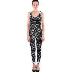 Black Lace Kaleidoscope On White OnePiece Catsuit