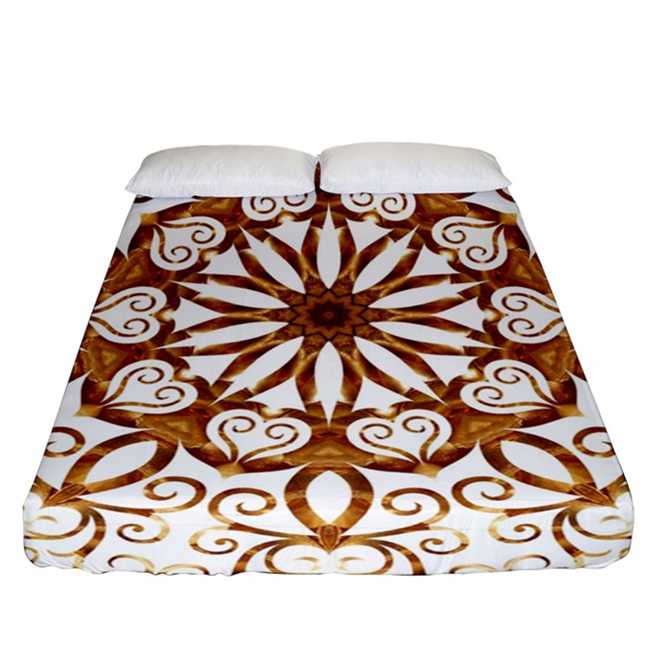 Golden Filigree Flake On White Fitted Sheet (Queen Size)