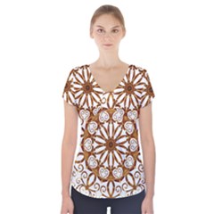 Golden Filigree Flake On White Short Sleeve Front Detail Top