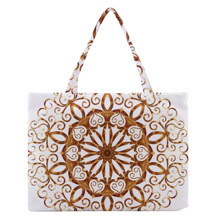 Golden Filigree Flake On White Medium Zipper Tote Bag