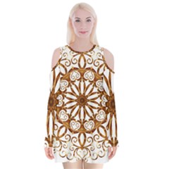 Golden Filigree Flake On White Velvet Long Sleeve Shoulder Cutout Dress by Amaryn4rt