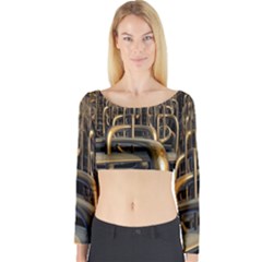 Fractal Image Of Copper Pipes Long Sleeve Crop Top by Amaryn4rt