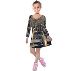 Fractal Image Of Copper Pipes Kids  Long Sleeve Velvet Dress by Amaryn4rt