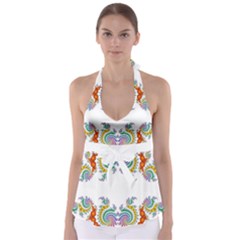 Fractal Kaleidoscope Of A Dragon Head Babydoll Tankini Top by Amaryn4rt