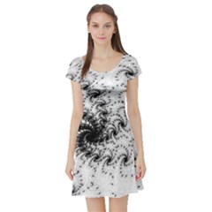 Fractal Black Spiral On White Short Sleeve Skater Dress by Amaryn4rt