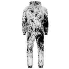 Fractal Black Spiral On White Hooded Jumpsuit (men)  by Amaryn4rt