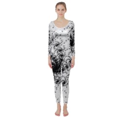 Fractal Black Spiral On White Long Sleeve Catsuit by Amaryn4rt