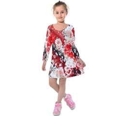 Red Fractal Art Kids  Long Sleeve Velvet Dress by Amaryn4rt