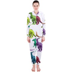 Multicolor Dinosaur Background Hooded Jumpsuit (ladies) 