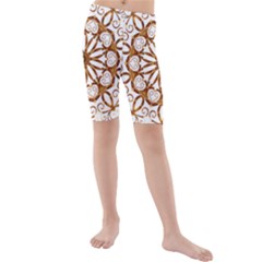 Golden Filigree Flake On White Kids  Mid Length Swim Shorts by Amaryn4rt