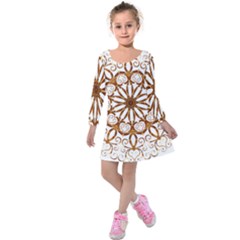 Golden Filigree Flake On White Kids  Long Sleeve Velvet Dress by Amaryn4rt