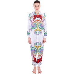 Fractal Kaleidoscope Of A Dragon Head Hooded Jumpsuit (ladies) 