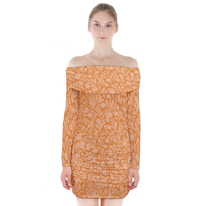 Orange pattern Long Sleeve Off Shoulder Dress