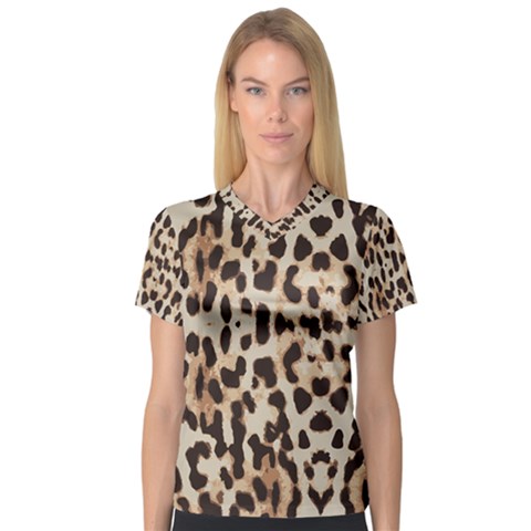 Leopard Pattern Women s V-neck Sport Mesh Tee by Valentinaart