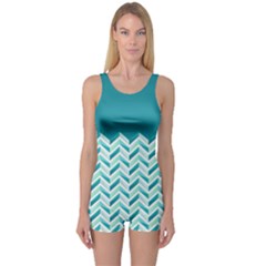 Zigzag Pattern In Blue Tones One Piece Boyleg Swimsuit by TastefulDesigns