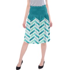 Zigzag Pattern In Blue Tones Midi Beach Skirt by TastefulDesigns
