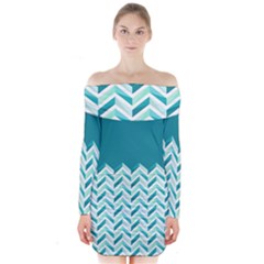 Zigzag Pattern In Blue Tones Long Sleeve Off Shoulder Dress by TastefulDesigns