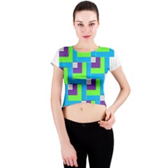 Geometric 3d Mosaic Bold Vibrant Crew Neck Crop Top