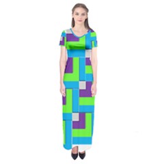 Geometric 3d Mosaic Bold Vibrant Short Sleeve Maxi Dress by Amaryn4rt