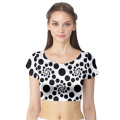 Dot Dots Round Black And White Short Sleeve Crop Top (tight Fit) by Amaryn4rt
