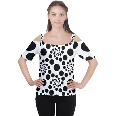 Dot Dots Round Black And White Women s Cutout Shoulder Tee by Amaryn4rt