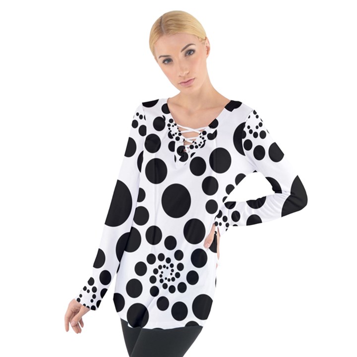 Dot Dots Round Black And White Women s Tie Up Tee