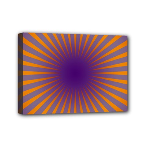 Retro Circle Lines Rays Orange Mini Canvas 7  X 5  by Amaryn4rt