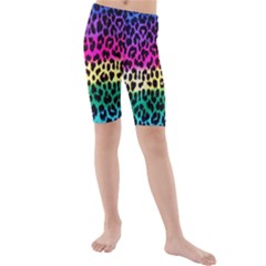 Cheetah Neon Rainbow Animal Kids  Mid Length Swim Shorts