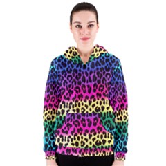 Cheetah Neon Rainbow Animal Women s Zipper Hoodie by Alisyart