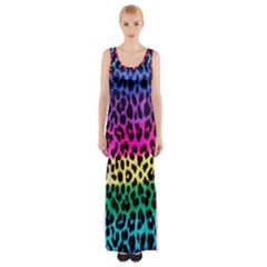 Cheetah Neon Rainbow Animal Maxi Thigh Split Dress
