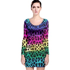 Cheetah Neon Rainbow Animal Long Sleeve Velvet Bodycon Dress by Alisyart