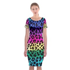 Cheetah Neon Rainbow Animal Classic Short Sleeve Midi Dress