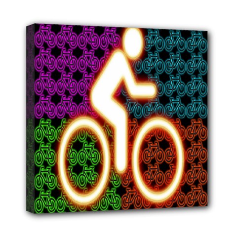 Bike Neon Colors Graphic Bright Bicycle Light Purple Orange Gold Green Blue Mini Canvas 8  X 8 