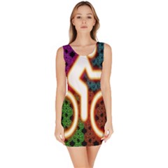 Bike Neon Colors Graphic Bright Bicycle Light Purple Orange Gold Green Blue Sleeveless Bodycon Dress