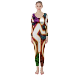 Bike Neon Colors Graphic Bright Bicycle Light Purple Orange Gold Green Blue Long Sleeve Catsuit