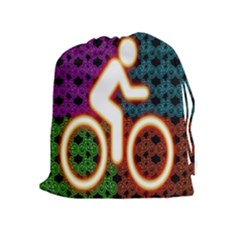 Bike Neon Colors Graphic Bright Bicycle Light Purple Orange Gold Green Blue Drawstring Pouches (extra Large)