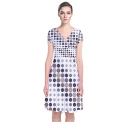 Circle Blue Grey Line Waves Black Short Sleeve Front Wrap Dress by Alisyart